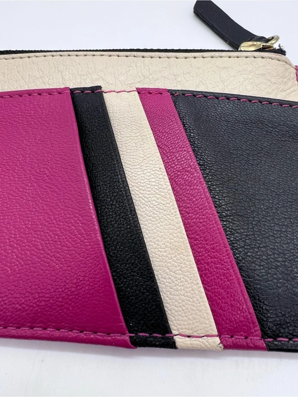 Thacker Women's Fuchsia Leather Wristlet Card Holder with Gold Accent